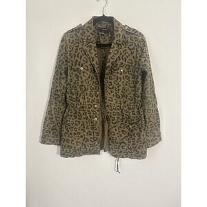 Forever 21 Leopard Print Jacket Womens S Drawstring Waist‎ Safari Military Style